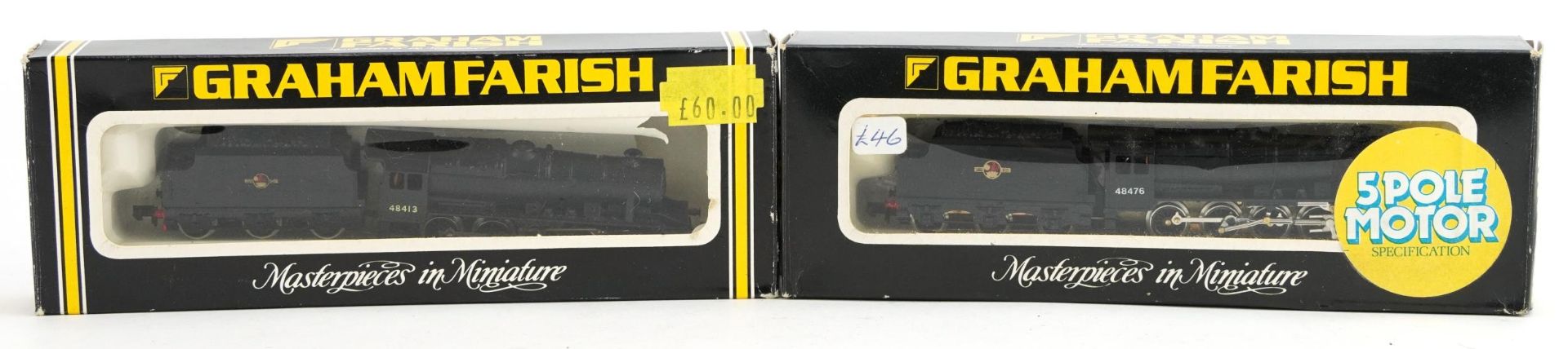 Two Graham Farish N gauge model railway locomotives with tenders and cases, number 1905 the other