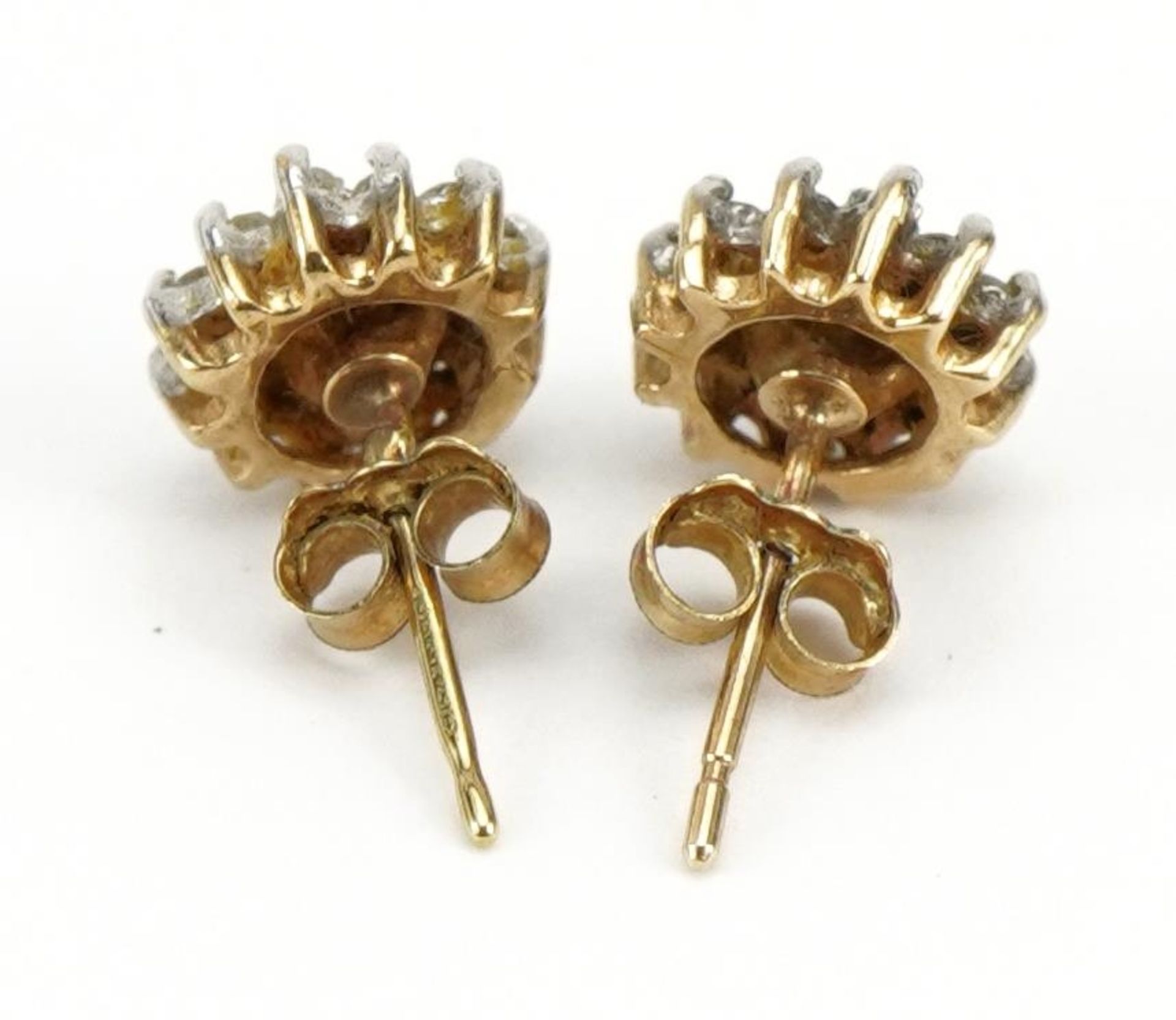 Pair of 9ct gold diamond three tier cluster stud earrings, 8mm in diameter, 1.3g - Image 2 of 2