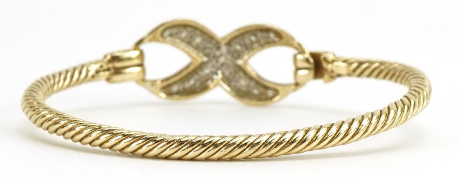 9ct gold rope twist design infinity bangle set with clear stones, 6.8cm wide, 23.0g - Bild 2 aus 3