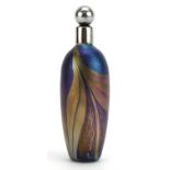 John Ditchfield, Glasform iridescent art glass scent bottle with combed decoration and white metal