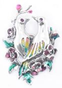 SILVER & ENAMEL LOVE BIRD BROOCH