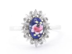 ITALIAN 18CT WHITE GOLD & HAND PAINTED PANEL RING