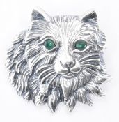 SILVER CAT BROOCH WITH GREEN STONE EYES