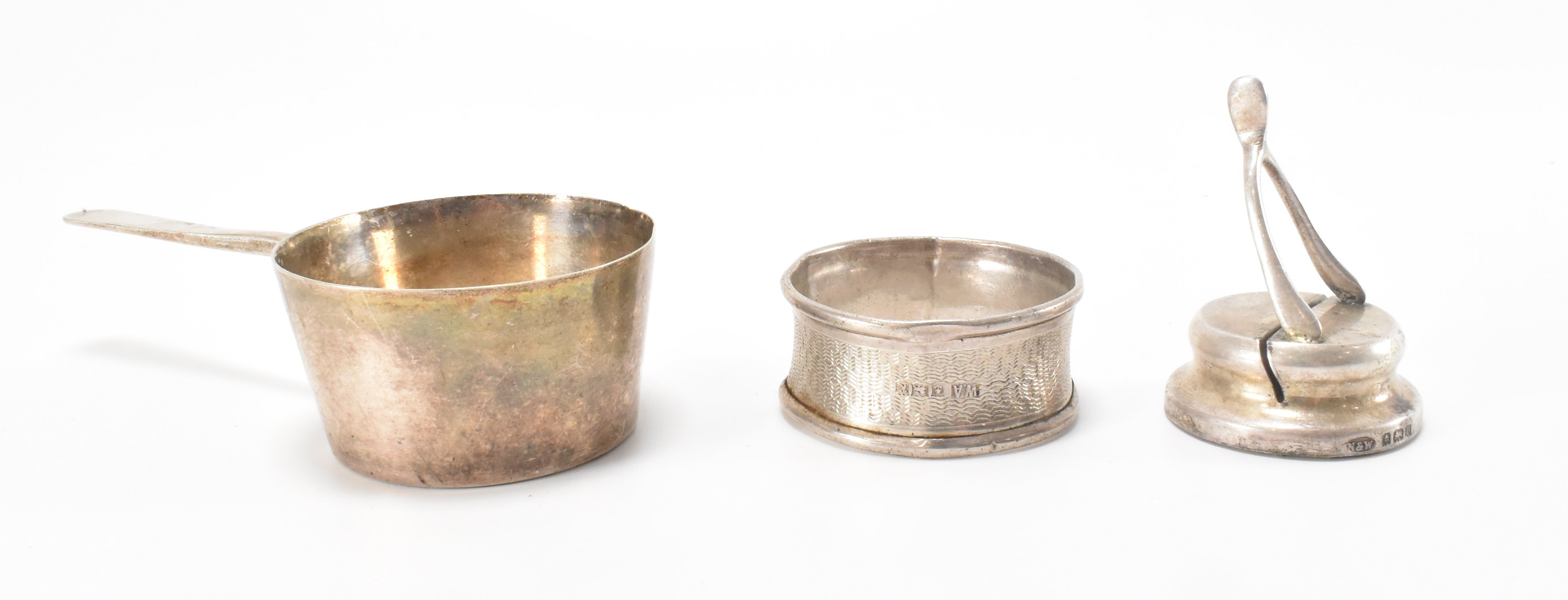 HALLMARKED SILVER STAND NAPKIN RING & TODDY POT