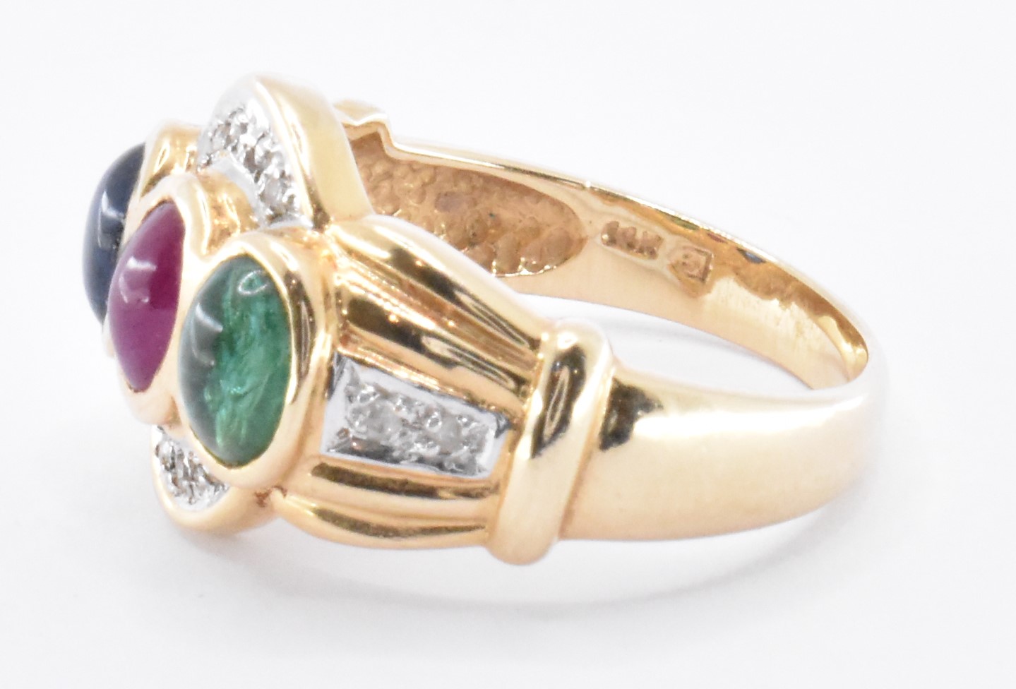 14CT GOLD SAPPHIRE RUBY & EMERALD RING - Image 3 of 7