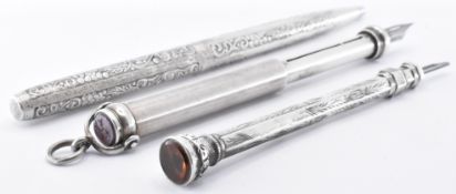 VICTORIAN SILVER FOUNTAIN PEN WITH TWO OTHERS