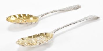 TWO GEORGE III SILVER HALLMARKED BERRY SPOONS