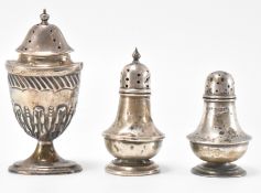 THREE HALLMARKED SILVER PEPPERETTES