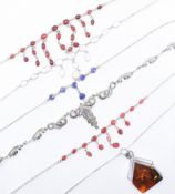 COLLECTION OF SILVER STONE SET NECKLACES