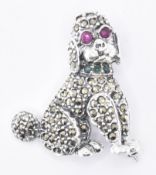 SILVER POODLE BROOCH SET WITH MARCASITES AND PINK STONES