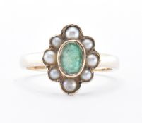 HALLMARKED 9CT GOLD EMERALD & SEED PEARL RING