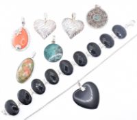 ASSORMENT OF SILVER STONE SET PENDANT WITH ONYX BRACELET & NECKLACE