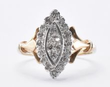 HALLMARKED 9CT GOLD & DIAMOND NAVETTE RING