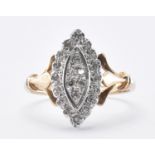 HALLMARKED 9CT GOLD & DIAMOND NAVETTE RING