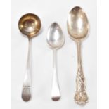 TWO SILVER HALLMARKED TEASPOONS & SAUCE LADLE