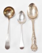 TWO SILVER HALLMARKED TEASPOONS & SAUCE LADLE