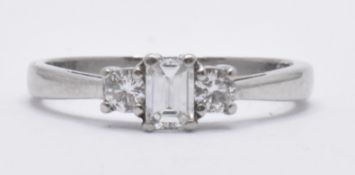 PLATINUM AND DIAMOND 3 STONE BAGUETTE RING