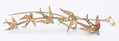 VICTORIAN GOLD PEARL & TURQUOISE BROOCH