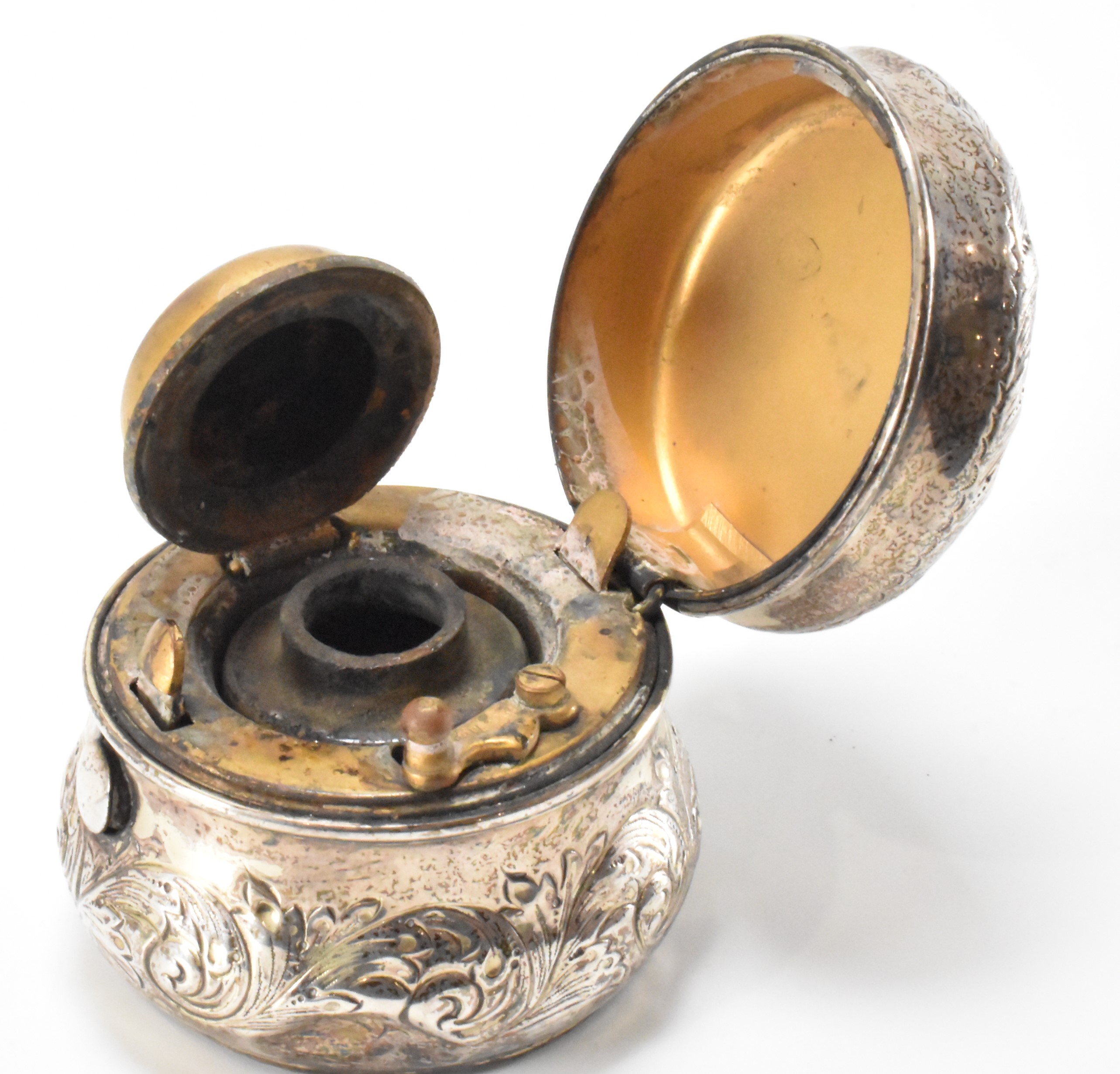 EDWARDIAN SILVER CASED INKWELL - Image 6 of 6