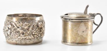 SILVER HALLMARKED NAPKIN RING & MUSTARD POT