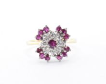 14CT GOLD DIAMOND & RUBY CLUSTER RING