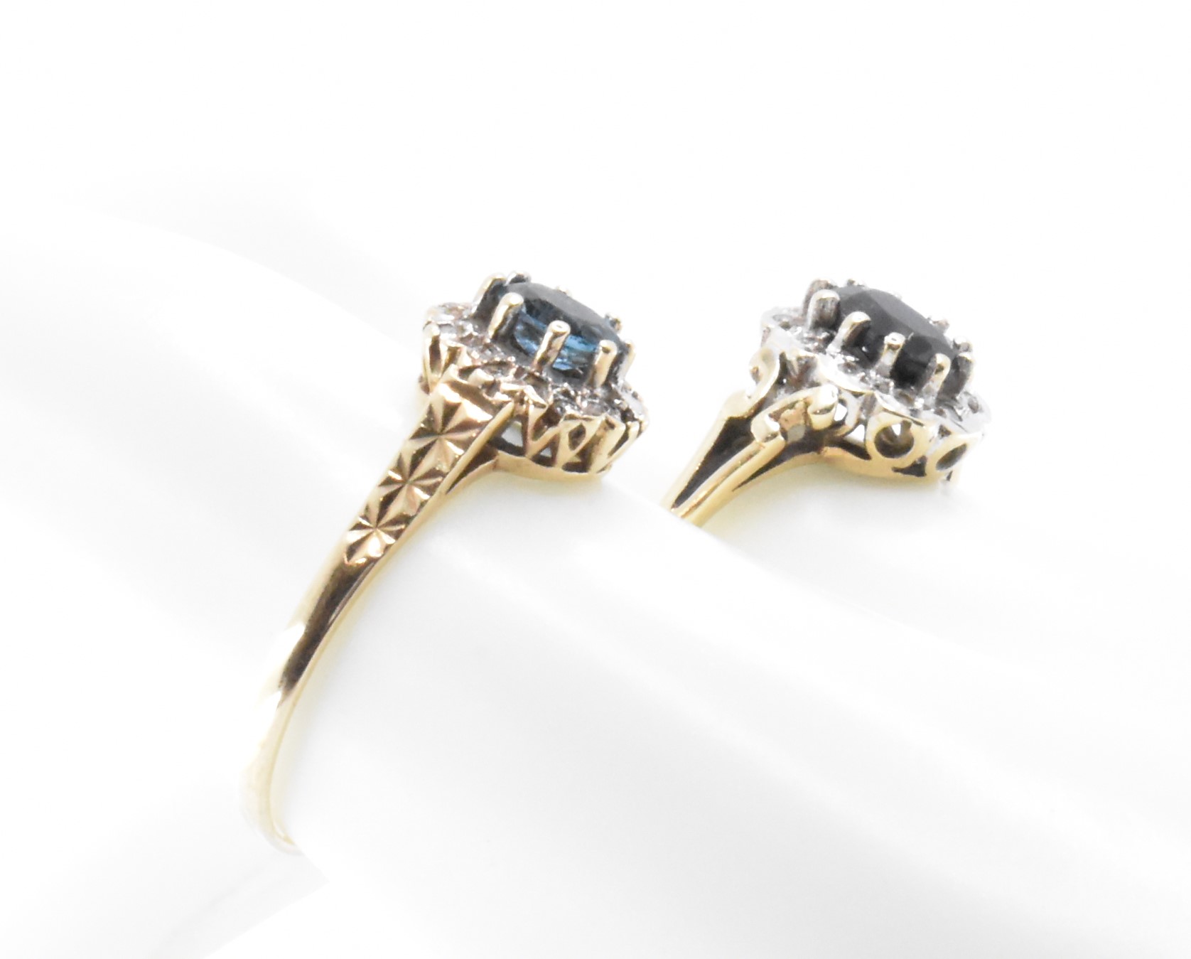 PAIR OF HALLMARKED 9CT GOLD DIAMOND & BLUE STONE RINGS - Image 4 of 4