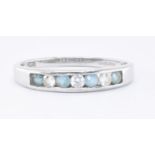 HALLMARKED 9CT WHITE GOLD CZ & BLUE STONE RING