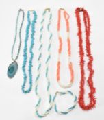 COLLECTION OF GEMSTONE NECKLACES INCLUDING CORAL TURQUOISE & PEARL