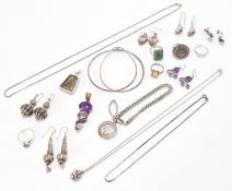 COLLECTION OF SILVER & GEMSTONE SET JEWELLERY