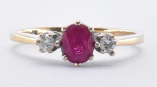 HALLMARKED 9CT GOLD SYNTHETIC RUBY & DIAMOND RING