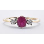 HALLMARKED 9CT GOLD SYNTHETIC RUBY & DIAMOND RING