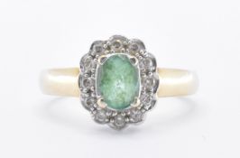 HALLMARKED 9CT GOLD EMERALD & DIAMOND RING