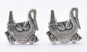 PAIR OF SILVER CROCODILE CUFFLINKS