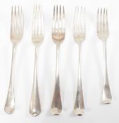 FIVE HALLMARKED SILVER GEORGE III - EDWARDIAN FLATWARE