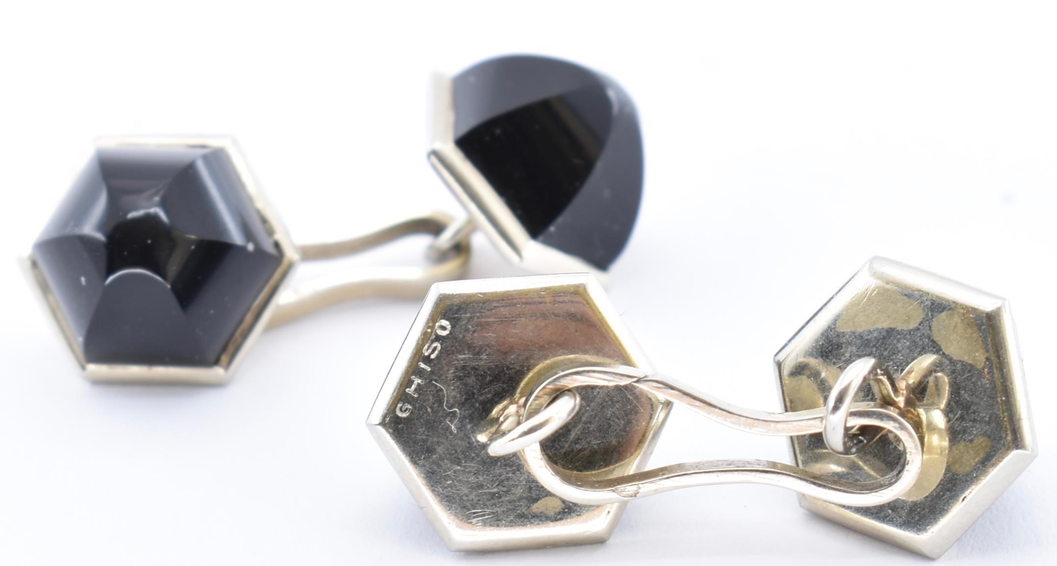 PAIR OF FRENCH GHISO 18CT WHITE GOLD & ONYX CUFFLINKS - Image 2 of 3