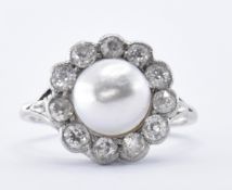 PLATINUM CULTURED PEARL AND DIAMOND CLUSTER RING