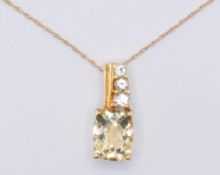 9CT GOLD CITRINE & DIAMOND PENDANT NECKLACE