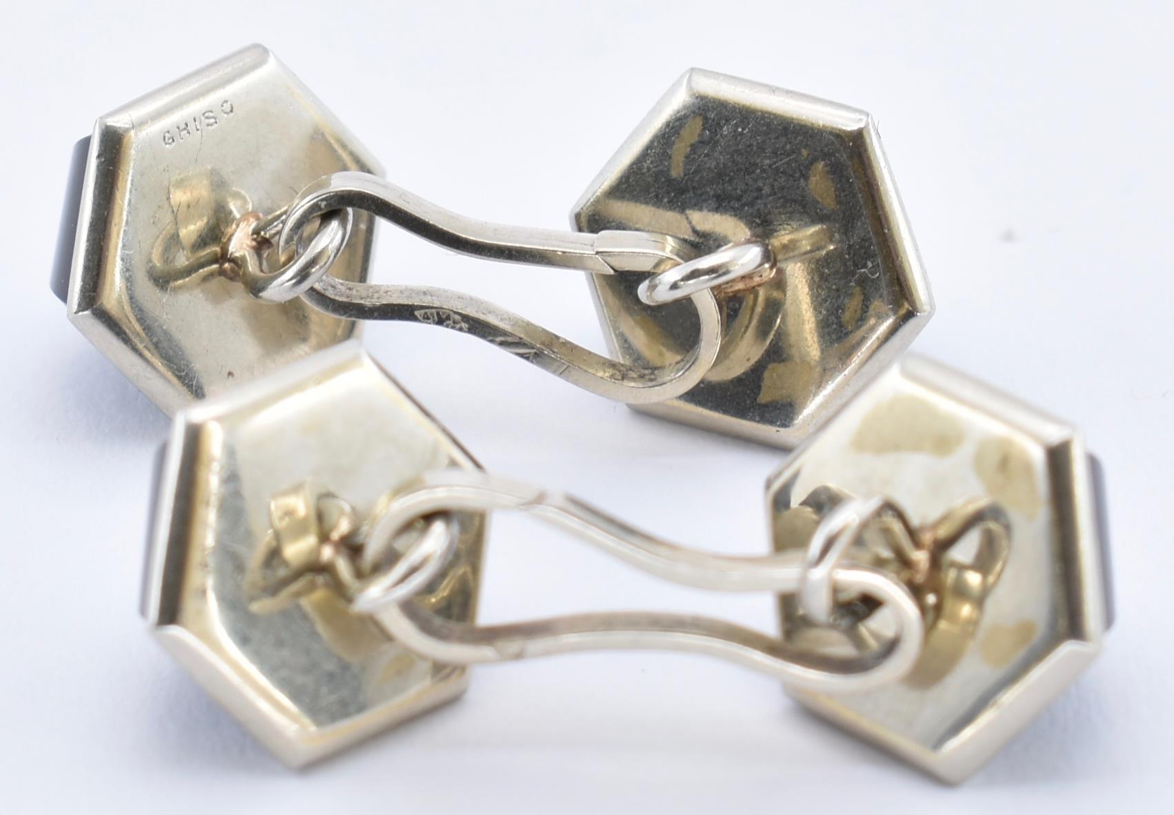 PAIR OF FRENCH GHISO 18CT WHITE GOLD & ONYX CUFFLINKS - Image 3 of 3