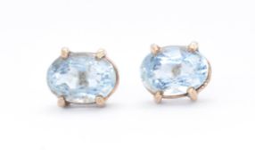 PAIR OF 9CT GOLD & AQUAMARINE STUD EARRINGS