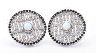 PAIR OF SILVER ART DECO CZ & OPALITE EARRINGS