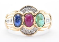 14CT GOLD SAPPHIRE RUBY & EMERALD RING