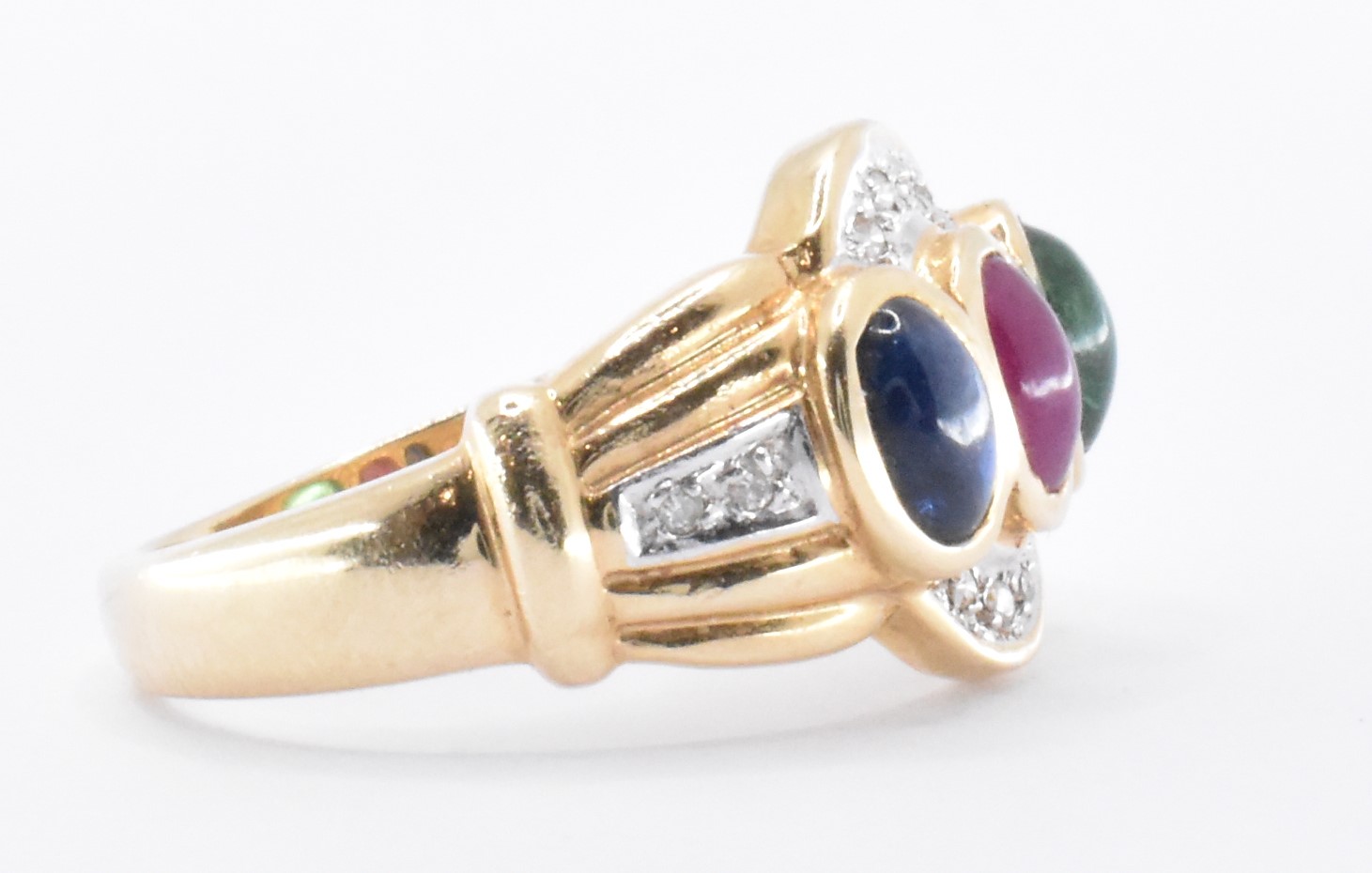 14CT GOLD SAPPHIRE RUBY & EMERALD RING - Image 5 of 7