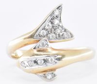 14CT GOLD & WHITE STONE DOLPHIN RING