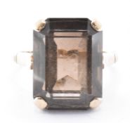 VINTAGE 1970S HALLMARKED 9CT GOLD & SMOKEY QUARTZ RING