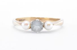 HALLMARKED 9CT GOLD BLUE STONE & PEARL RING