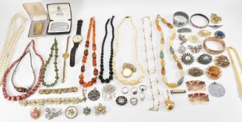 COLLECTION OF VINTAGE COSTUME JEWELLERY & WATCHES