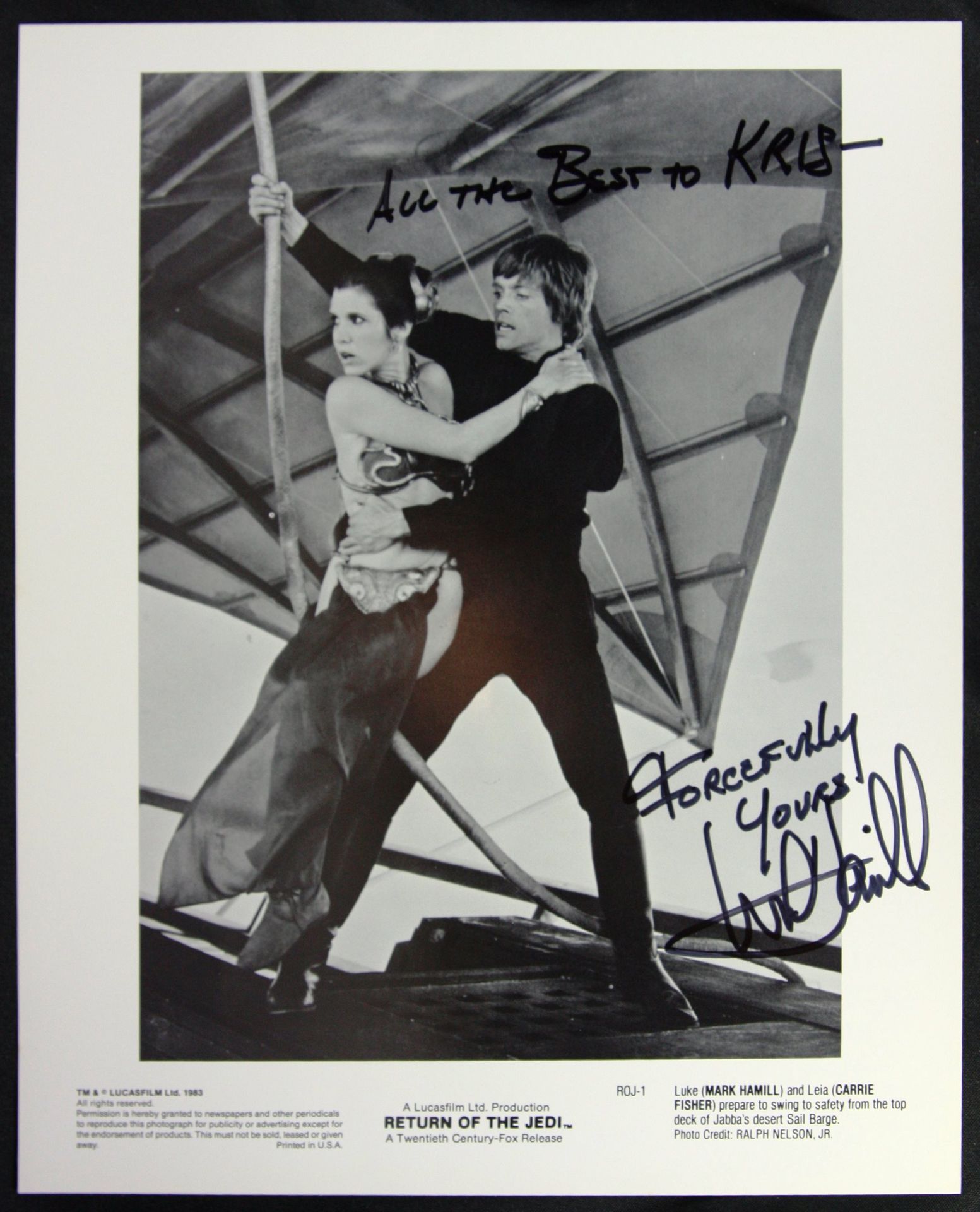 STAR WARS - MARK HAMILL - VINTAGE SIGNED RETURN OF THE JEDI FILM STILL