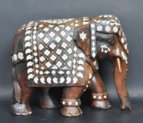 LARGE HARD WOOD BONE INLAID INDIAN ELEPHANT FIGURINE