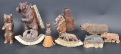 COLLECTION OF VINTAGE 20TH CENTURY BLACK FORST GERMAN CARVED BEAR BRUSHES