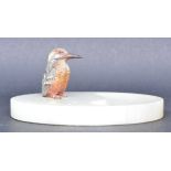 GREEN ONYX & AUSTRIAN COLD PAINTED KINGFISHER PIN DISH